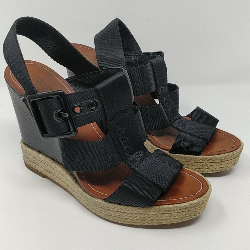 Coach Black Maryanne Logo Platform Sandal Size 7.5